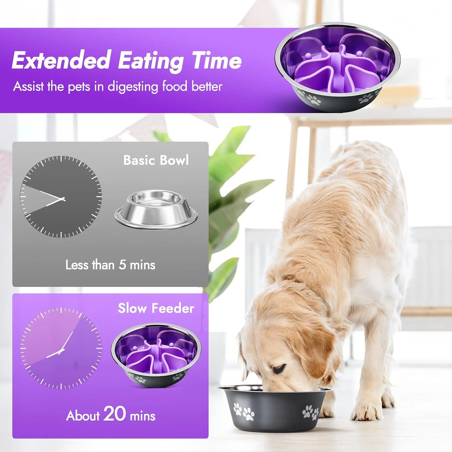 2-in-1 Stainless Steel Slow Feeder Dog Bowl,Silicone Slow Feeder Insert for Dog Bowl with Anti-Slip Base,Natural Rubber Tire Chew Toy(Grey,Large)