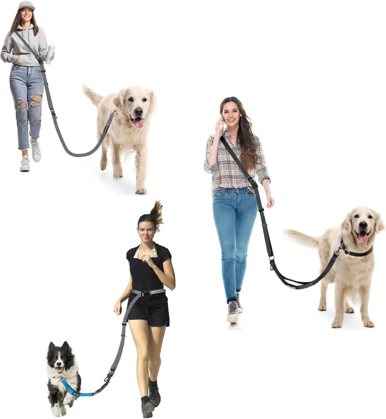 2-in1 Hands Free Dog Leash, Dog Seat Belt for Car, Waist Belt with Car Seatbelt and Double-Sided Reflective,Walking, Jogging,Hiking, Travel etc.(Black)