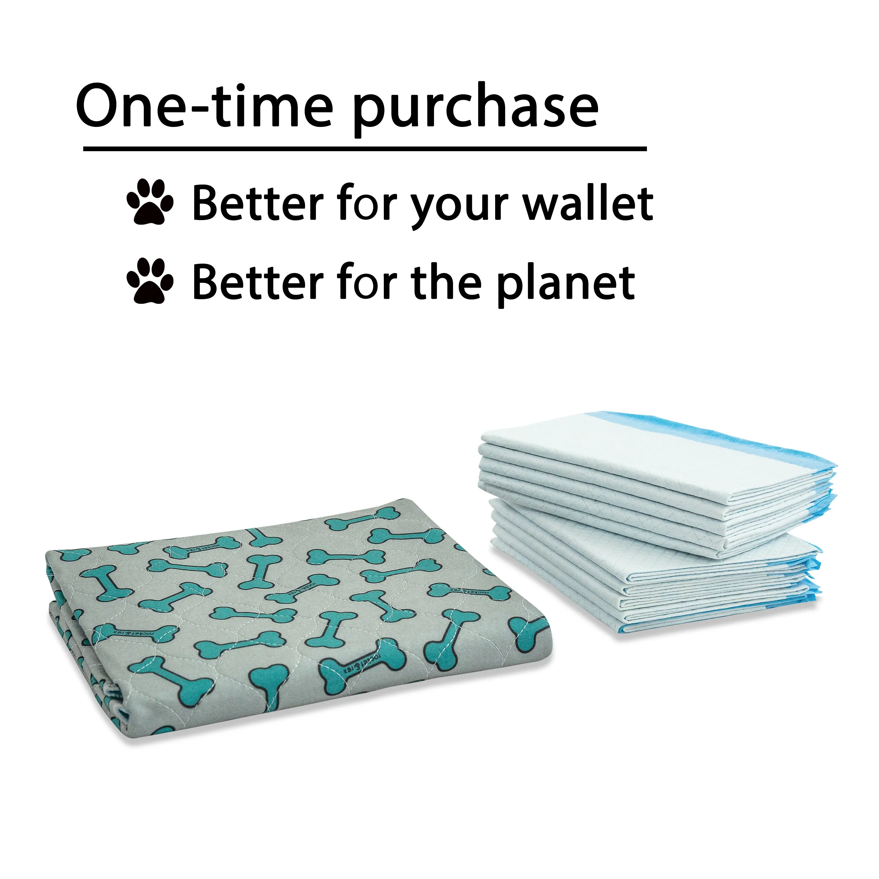 4 Pack Bone Print Washable Pads and Chew Toy Bundle