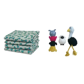 4 Pack Bone Print Washable Pads and Chew Toy Bundle