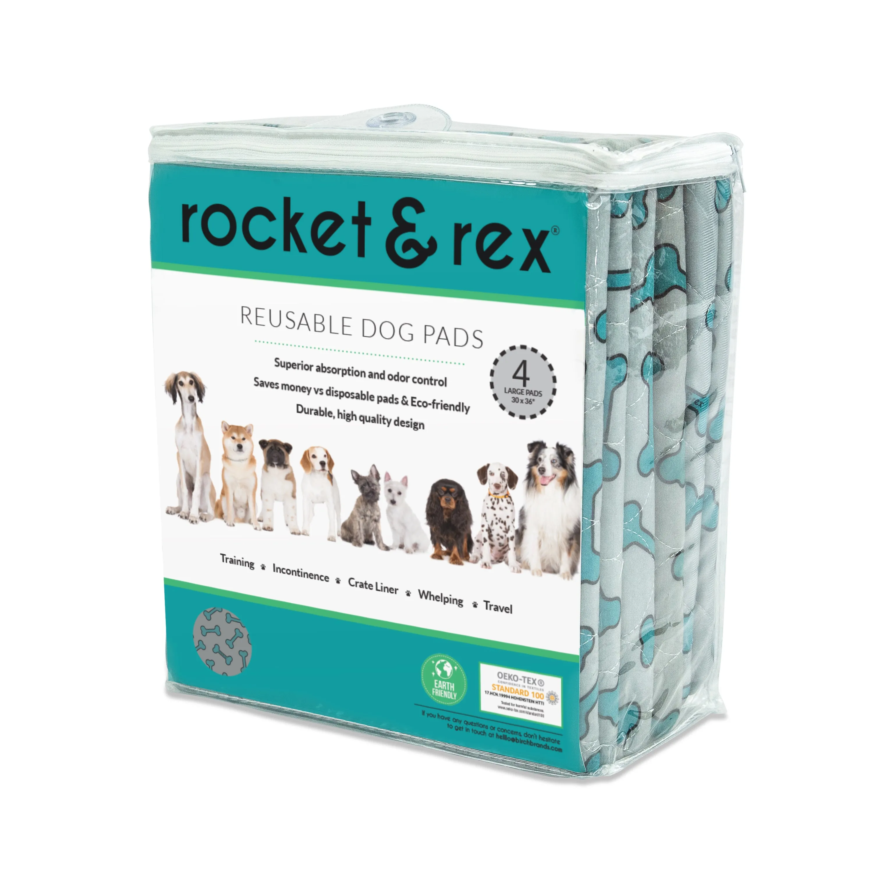 4 Pack Bone Print Washable Pads and Chew Toy Bundle