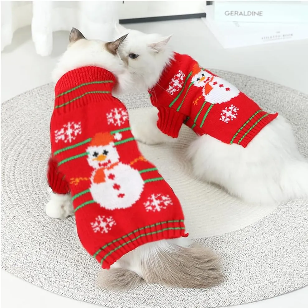 ANIAC Christmas Puppy Sweater Snowman Small Dog Knitwear Snowflake Cat Outfit Pet Winter Clothes Cold Weather Xmas Sweatshirt for Kitten Chihuahua Yorkie XS,Red (Snowman, Large)