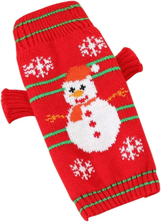 ANIAC Christmas Puppy Sweater Snowman Small Dog Knitwear Snowflake Cat Outfit Pet Winter Clothes Cold Weather Xmas Sweatshirt for Kitten Chihuahua Yorkie XS,Red (Snowman, Large)