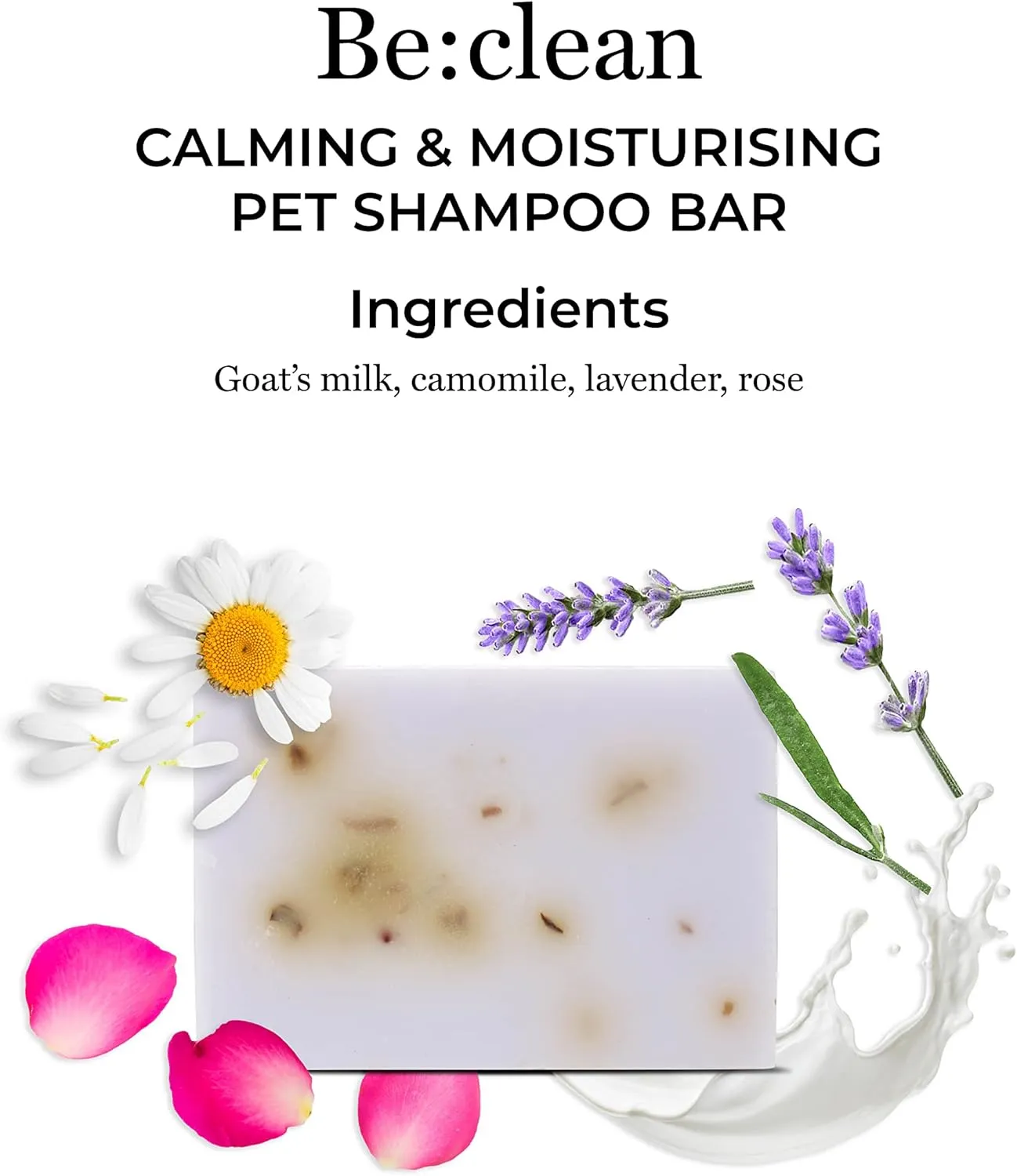 Be:Calm Calming Dog Shampoo Bar  110g  Natural Formula with Goat Milk, Lavender & Chamomile  Soothes Skin & Conditions Coat  Long-Lasting Bar  Approx. 30 Washes