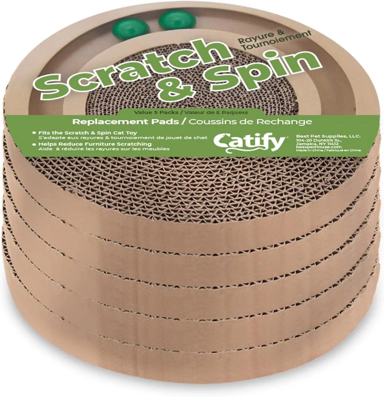 Best Pet Supplies Scratch and Spin Cat Scratcher Replacement Pads and SmartyKat Catnip for Active Play