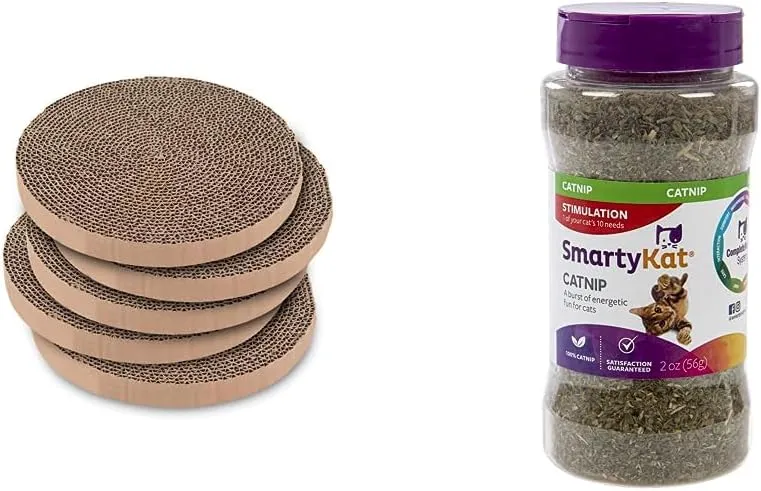 Best Pet Supplies Scratch and Spin Cat Scratcher Replacement Pads and SmartyKat Catnip for Active Play
