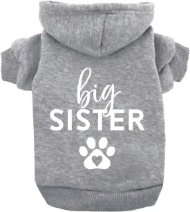 Big Sister Heart Paw Baby Announcement Dog Hoodie Fleece Lined Pullover Sweatshirt with Leash Hole (Grey, Large 86)
