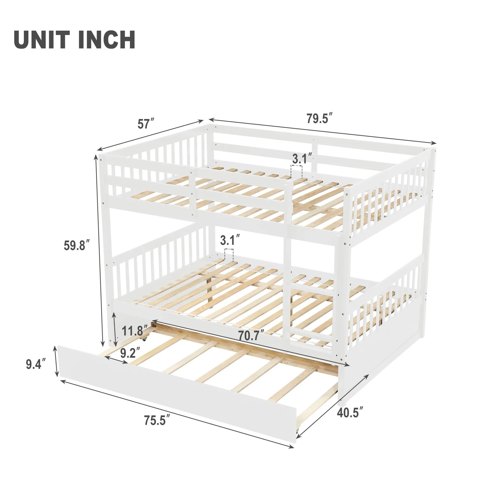 Bunk Bed With Trundle, Convertible To 2 Size Platform Bed, Bunk Bed With Ladder And Safety Rails For Kids by Couch.com