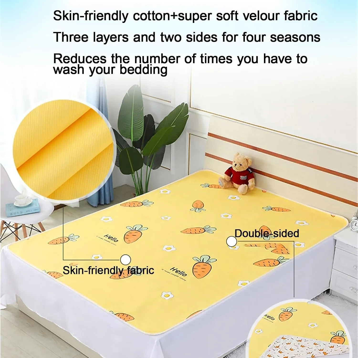 Cartoon Printing Bed Pads Washable Waterproof Double-Sided Incontinence Bed Pads Leak-Proof Cotton Pee Pads for Adults Menstruating Pad Reusable(100x150cm,J)