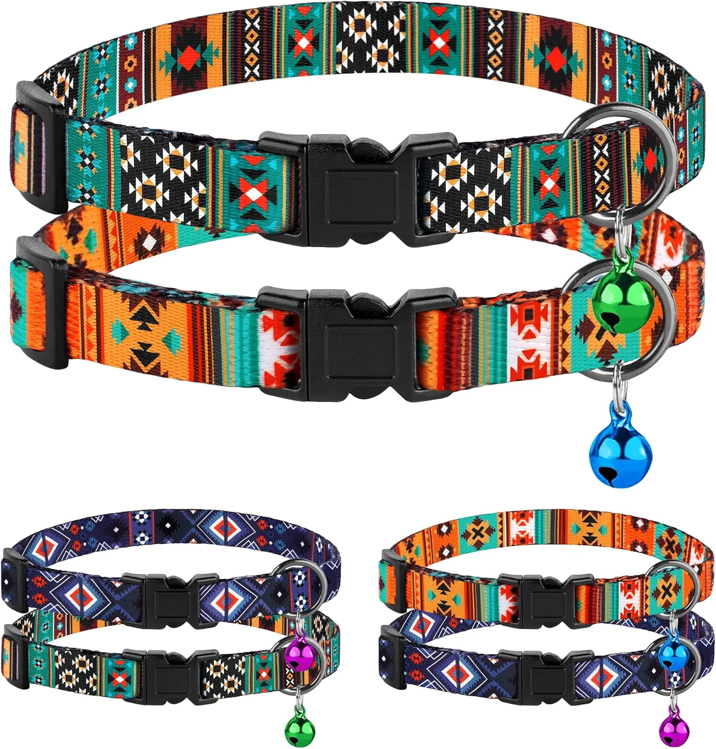 Cat Collar Breakaway 2PCS Adjustable Pattern Tribal Aztec Southwest Safety Pet Collars for Cats Kitten (Tribal   Southwest)