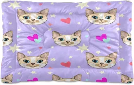 Cat Faces with Hearts Outdoor Dog Bed for Small Dogs Washable Waterproof Travel Pet Bed Mat Portable Cat Bed with Non-Slip Bottom for Indoor and Sleeping 18 x 24 Inch