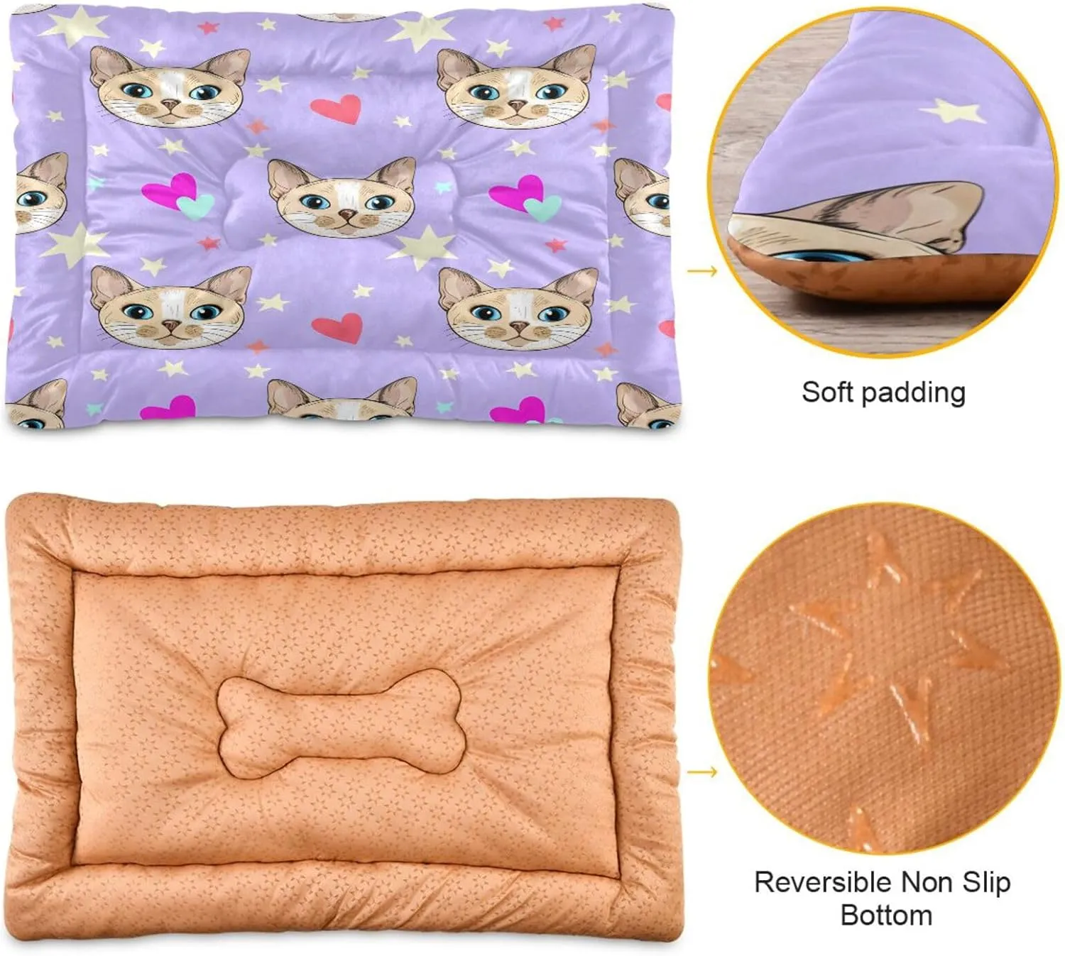 Cat Faces with Hearts Outdoor Dog Bed for Small Dogs Washable Waterproof Travel Pet Bed Mat Portable Cat Bed with Non-Slip Bottom for Indoor and Sleeping 18 x 24 Inch