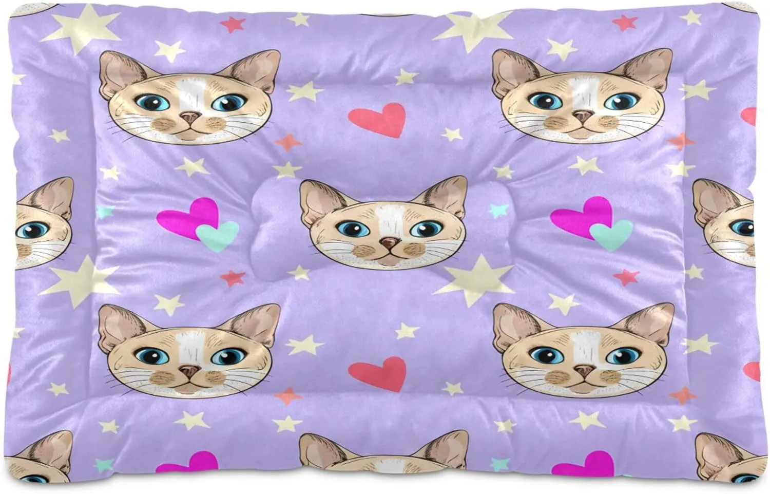 Cat Faces with Hearts Outdoor Dog Bed for Small Dogs Washable Waterproof Travel Pet Bed Mat Portable Cat Bed with Non-Slip Bottom for Indoor and Sleeping 18 x 24 Inch