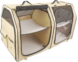 Cat Show House Portable Dog Kennel (Shelter) Red/Cream/Tan, X-Small, Model:2119-Cream-Double