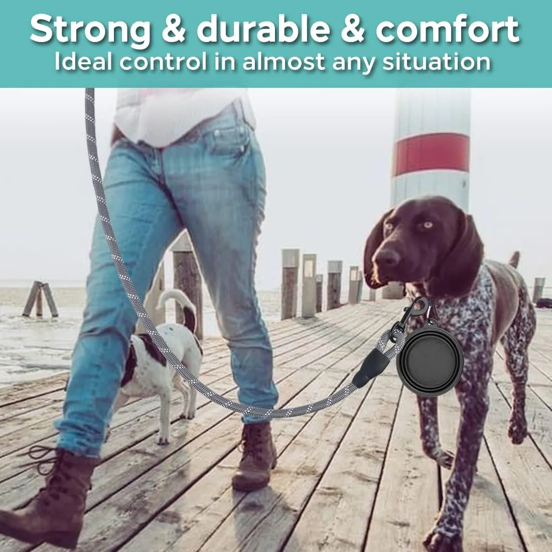COOYOO 2 Pack Dog Leash 5 FT Heavy Duty - Comfortable Padded Handle - Reflective Dog Leash for Medium Large Dogs with Collapsible Pet Bowl