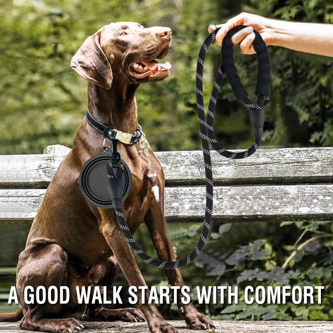 COOYOO 2 Pack Dog Leash 5 FT Heavy Duty - Comfortable Padded Handle - Reflective Dog Leash for Medium Large Dogs with Collapsible Pet Bowl