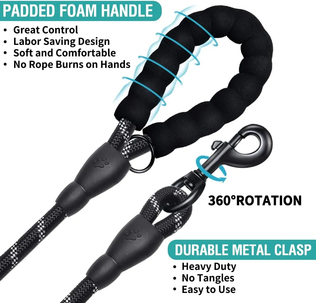 COOYOO 2 Pack Dog Leash 5 FT Heavy Duty - Comfortable Padded Handle - Reflective Dog Leash for Medium Large Dogs with Collapsible Pet Bowl