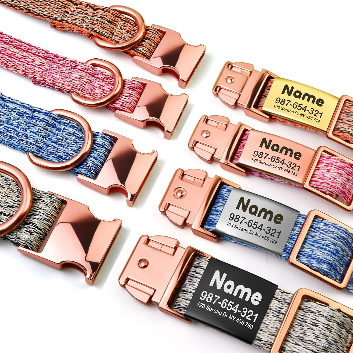 Custom Personalized Dog Collar with ID Tag - Thin, Soft, and Durable Cute for Puppy & Kitten Collars - Metal Buckle Engraved Pet Tag with Name - Female, Girl, Boy Cat and Dog Adjustable Collar Medium