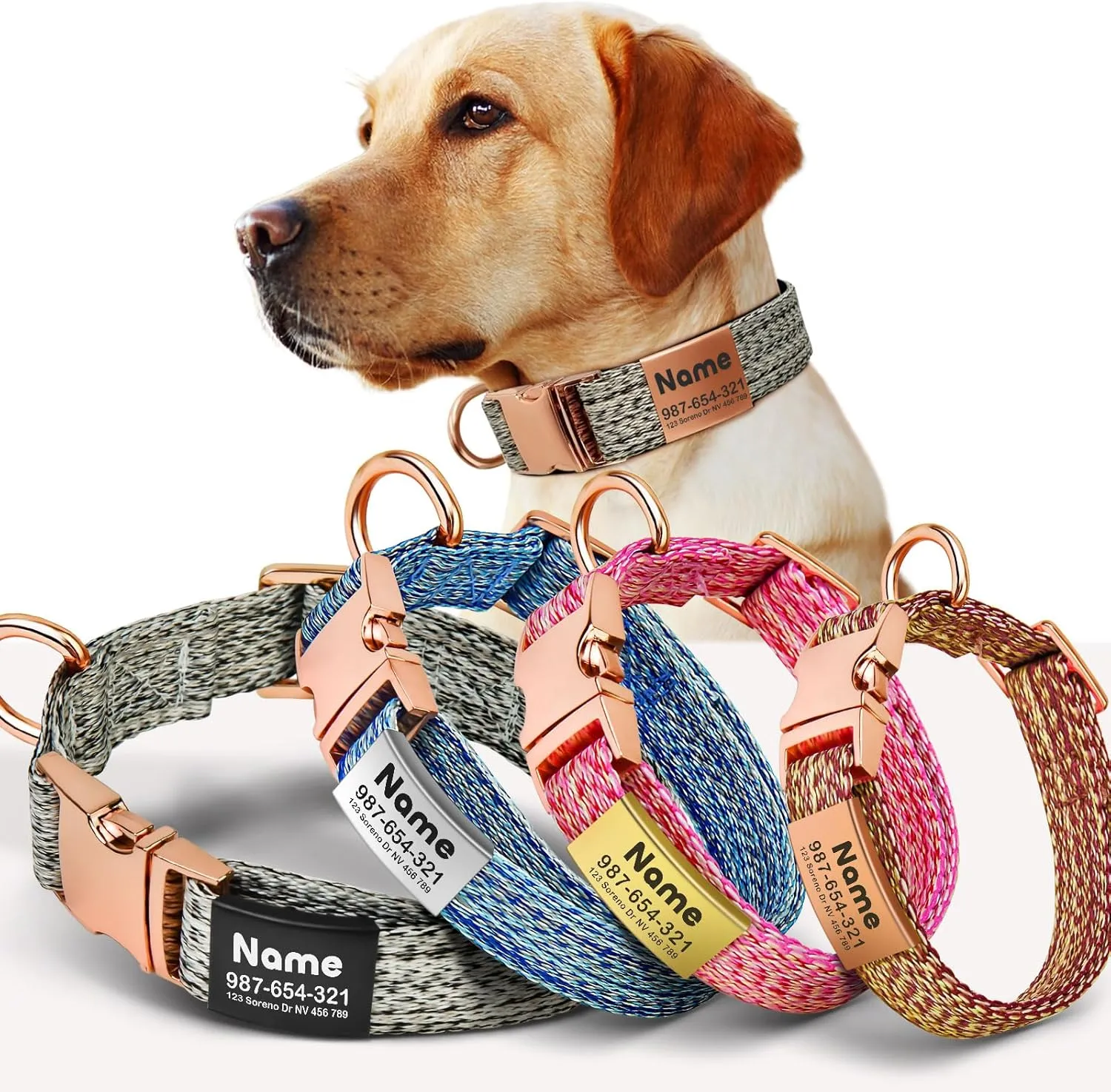 Custom Personalized Dog Collar with ID Tag - Thin, Soft, and Durable Cute for Puppy & Kitten Collars - Metal Buckle Engraved Pet Tag with Name - Female, Girl, Boy Cat and Dog Adjustable Collar Medium
