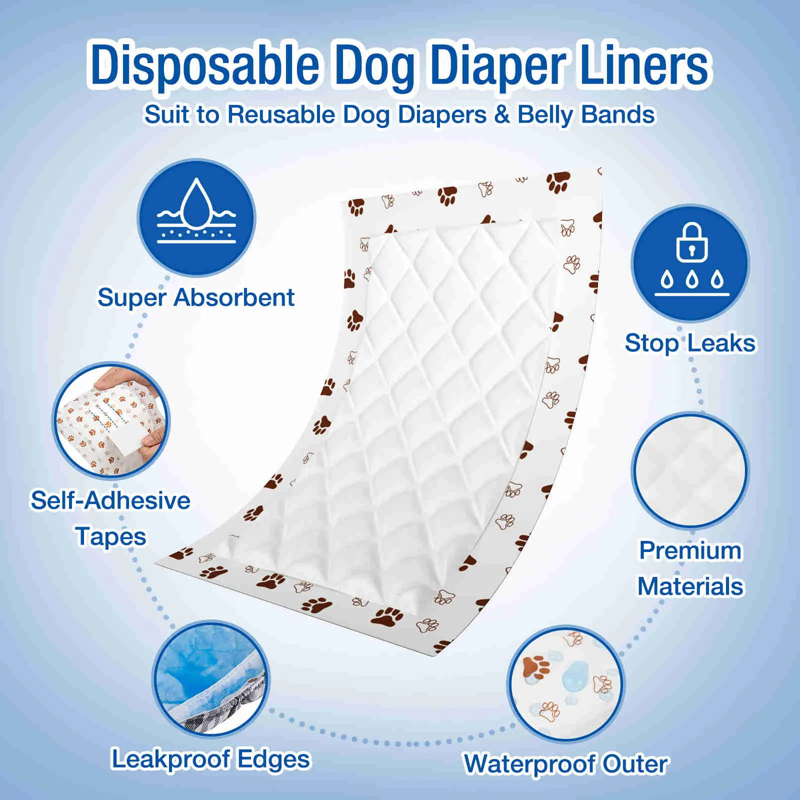 Disposable Dog Diaper Liners, Fit Most Dog Wraps and Belly Bands, Brown, 1 Pack