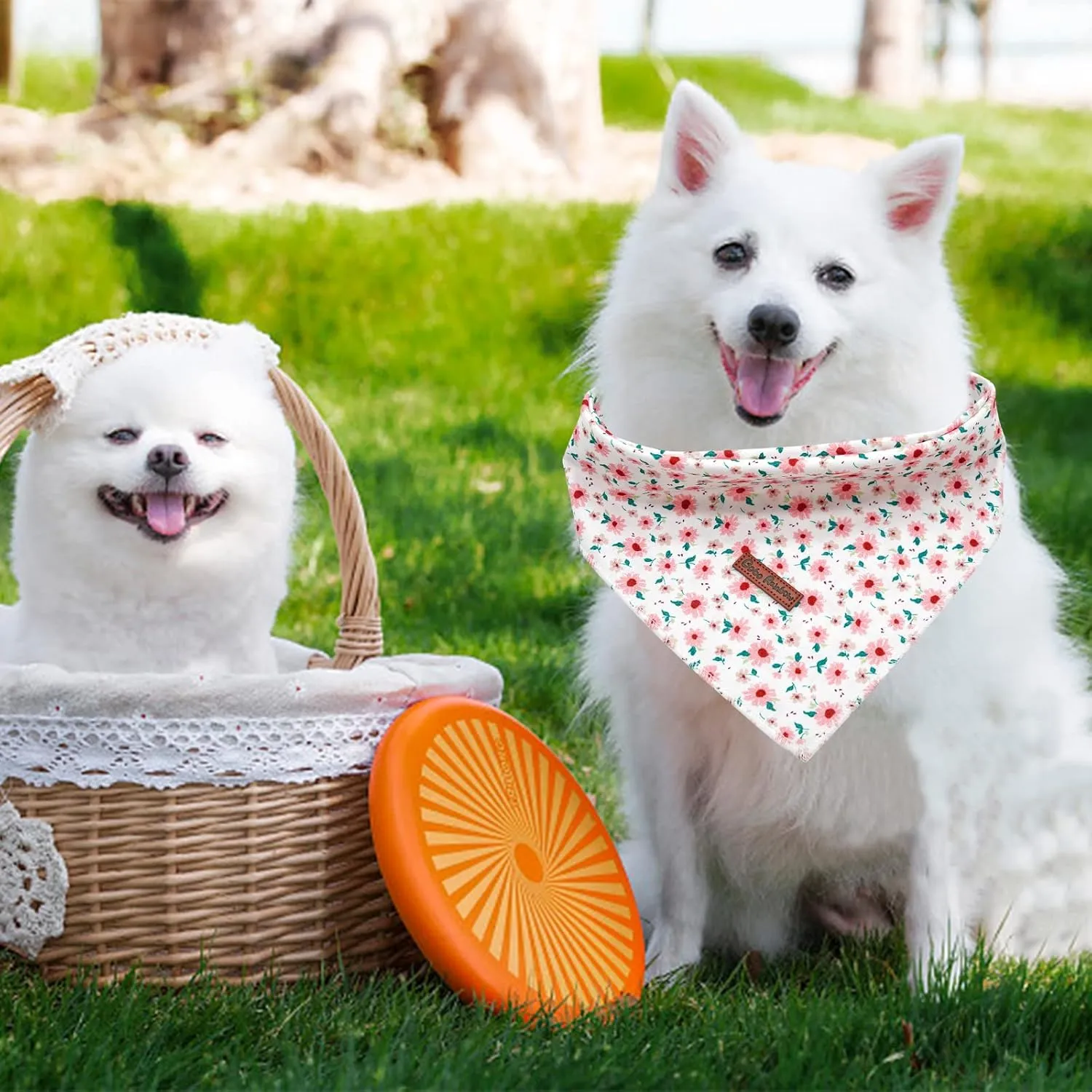 Dog Bandanas - 1PC Spring Floral Girl Bibs Scarf Square Soft Kerchief Pet Bandanas for Small, Medium, Large Dogs