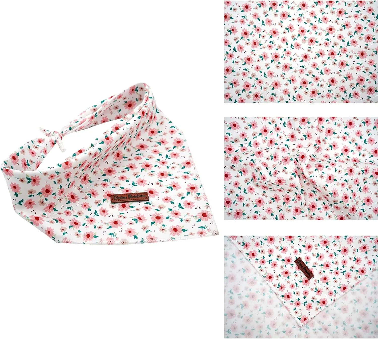 Dog Bandanas - 1PC Spring Floral Girl Bibs Scarf Square Soft Kerchief Pet Bandanas for Small, Medium, Large Dogs