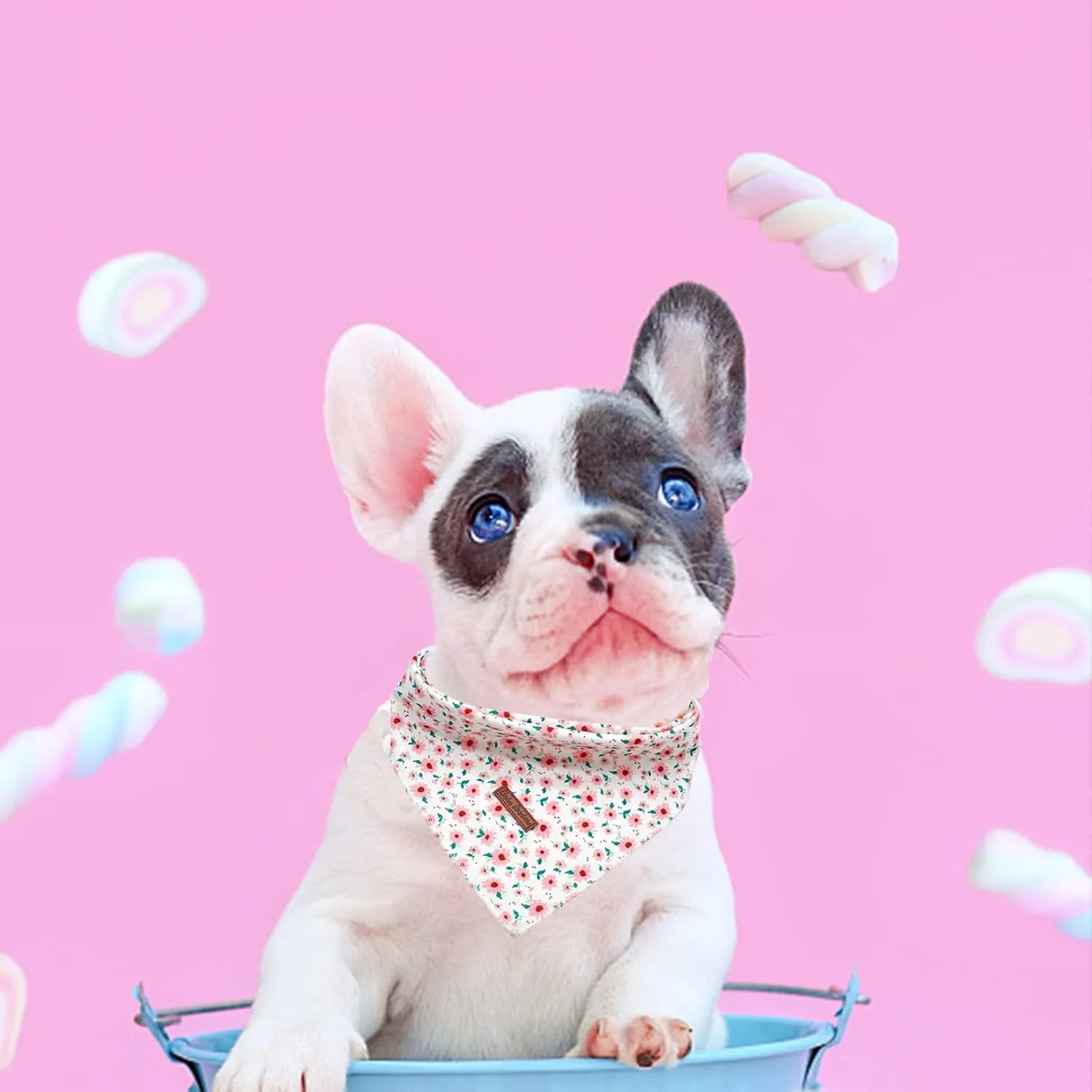 Dog Bandanas - 1PC Spring Floral Girl Bibs Scarf Square Soft Kerchief Pet Bandanas for Small, Medium, Large Dogs