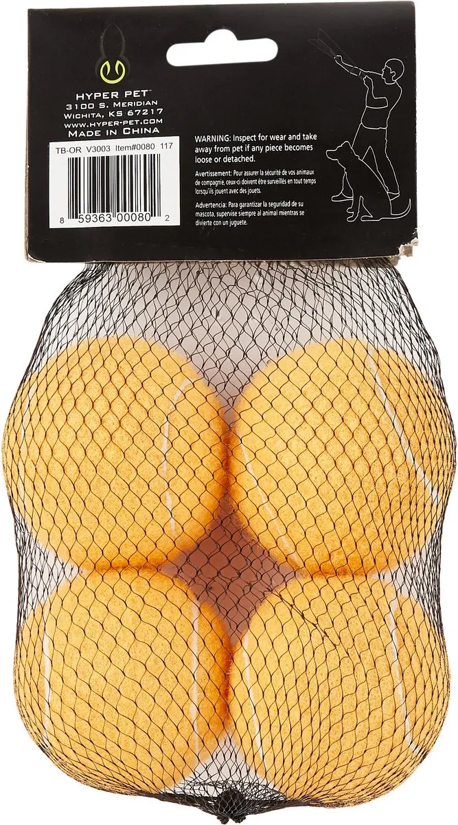 Dog Fetch Toys, Grade A Rubber Ball, Orange, 4 Count