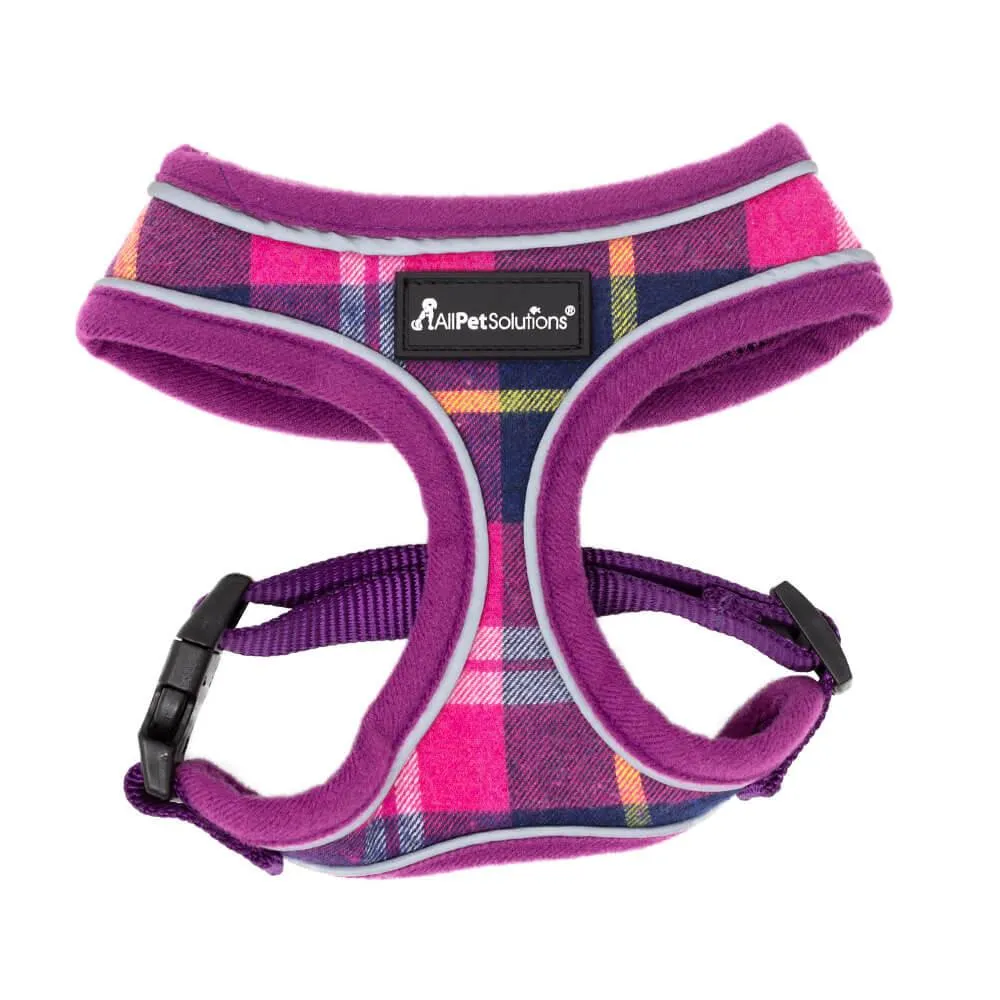 Dog Harness with Reflective Strip in Purple Tartan S/M/L