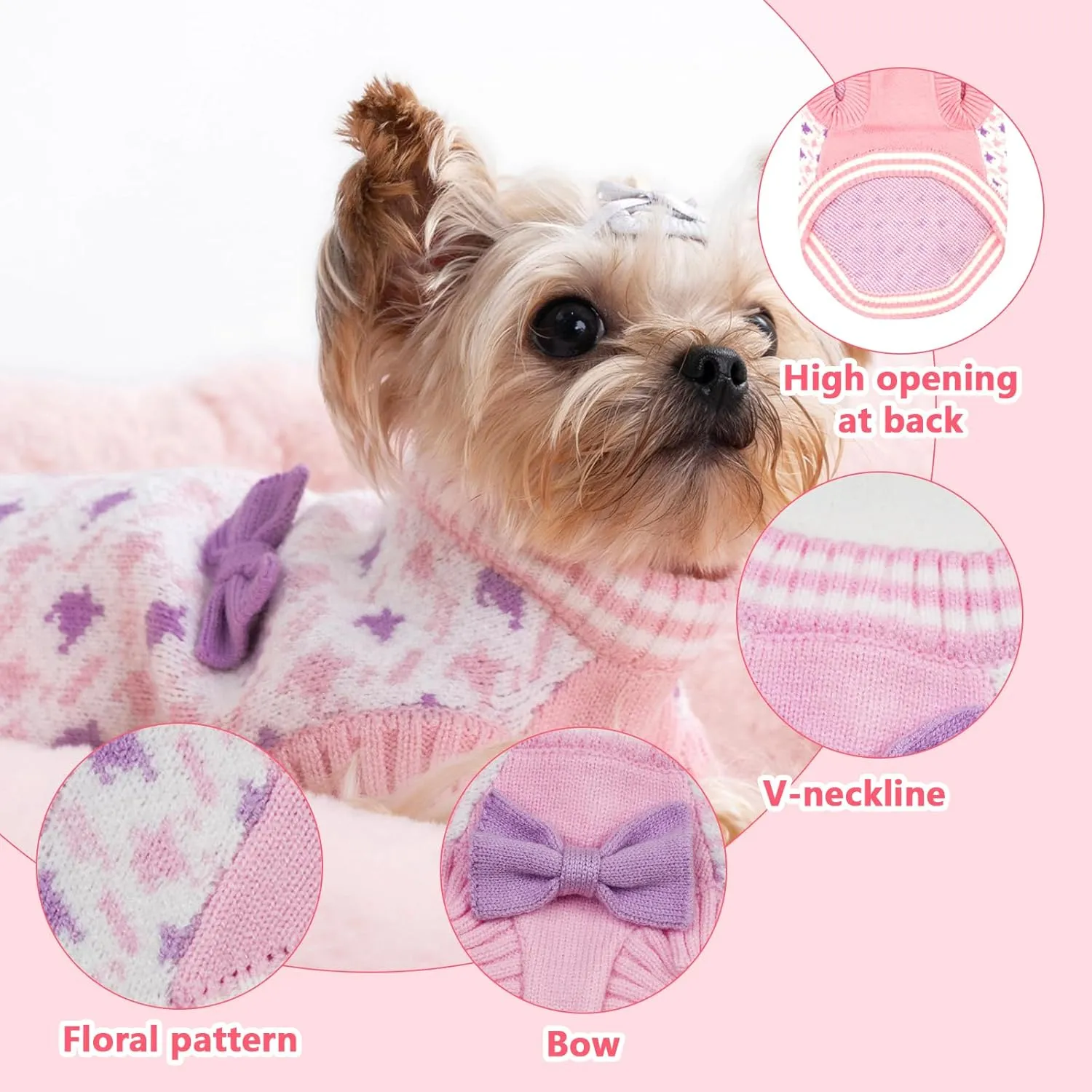 Dog Knitted Sweater Puppy Sweater Warm Soft Pet Holiday Clothes for Small Medium Dogs and Cats Sweaters (Pink, XL)