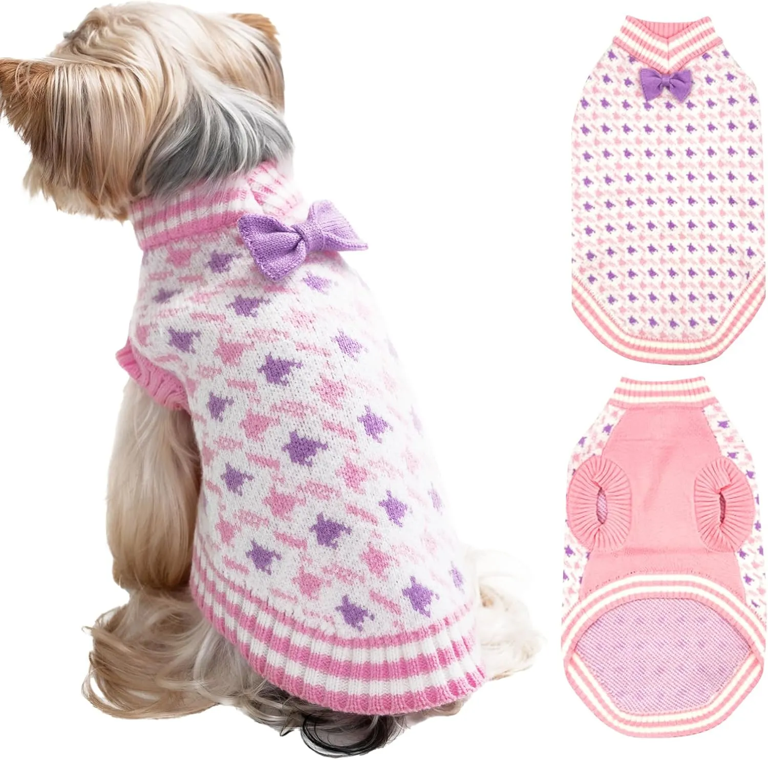 Dog Knitted Sweater Puppy Sweater Warm Soft Pet Holiday Clothes for Small Medium Dogs and Cats Sweaters (Pink, XL)