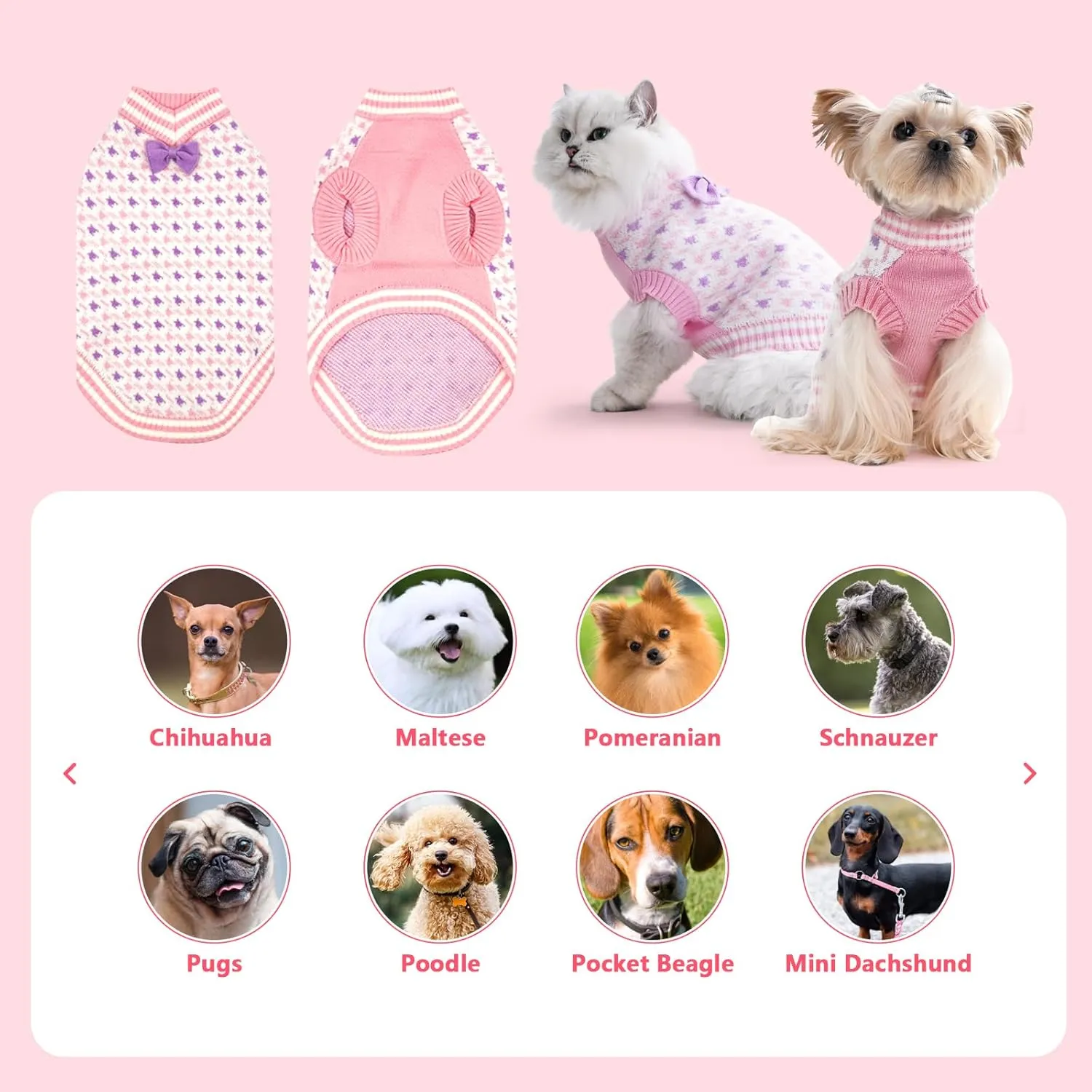Dog Knitted Sweater Puppy Sweater Warm Soft Pet Holiday Clothes for Small Medium Dogs and Cats Sweaters (Pink, XL)
