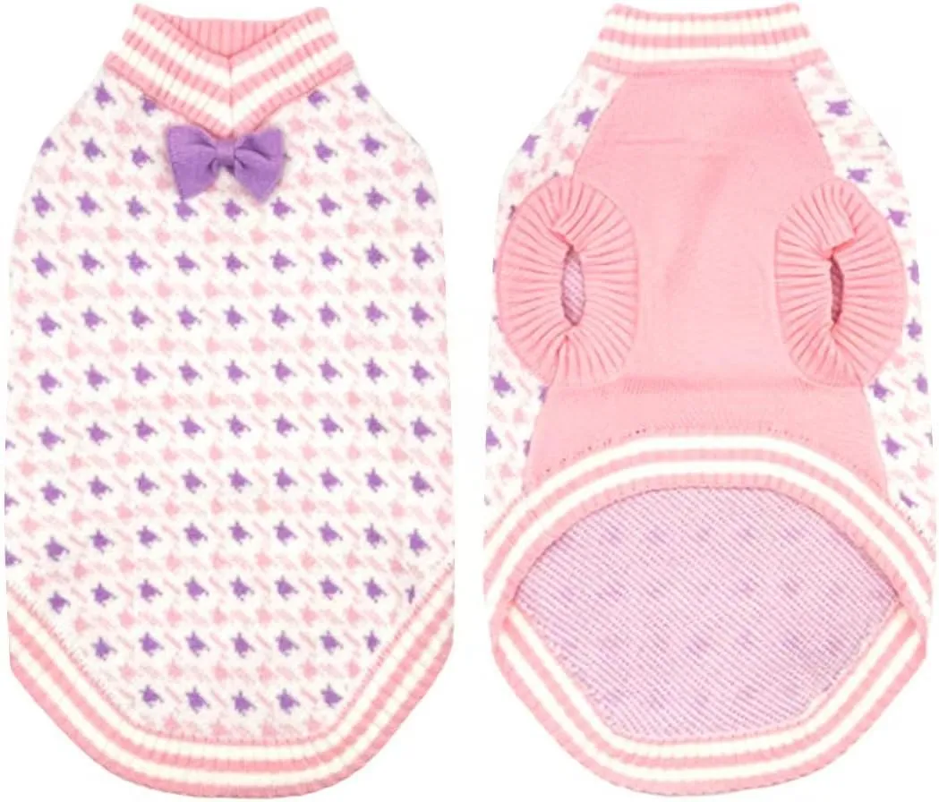 Dog Knitted Sweater Puppy Sweater Warm Soft Pet Holiday Clothes for Small Medium Dogs and Cats Sweaters (Pink, XL)