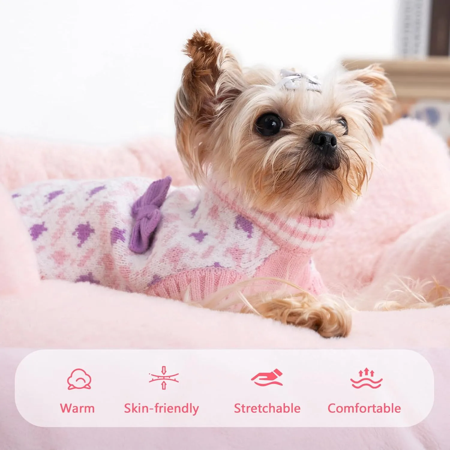 Dog Knitted Sweater Puppy Sweater Warm Soft Pet Holiday Clothes for Small Medium Dogs and Cats Sweaters (Pink, XL)