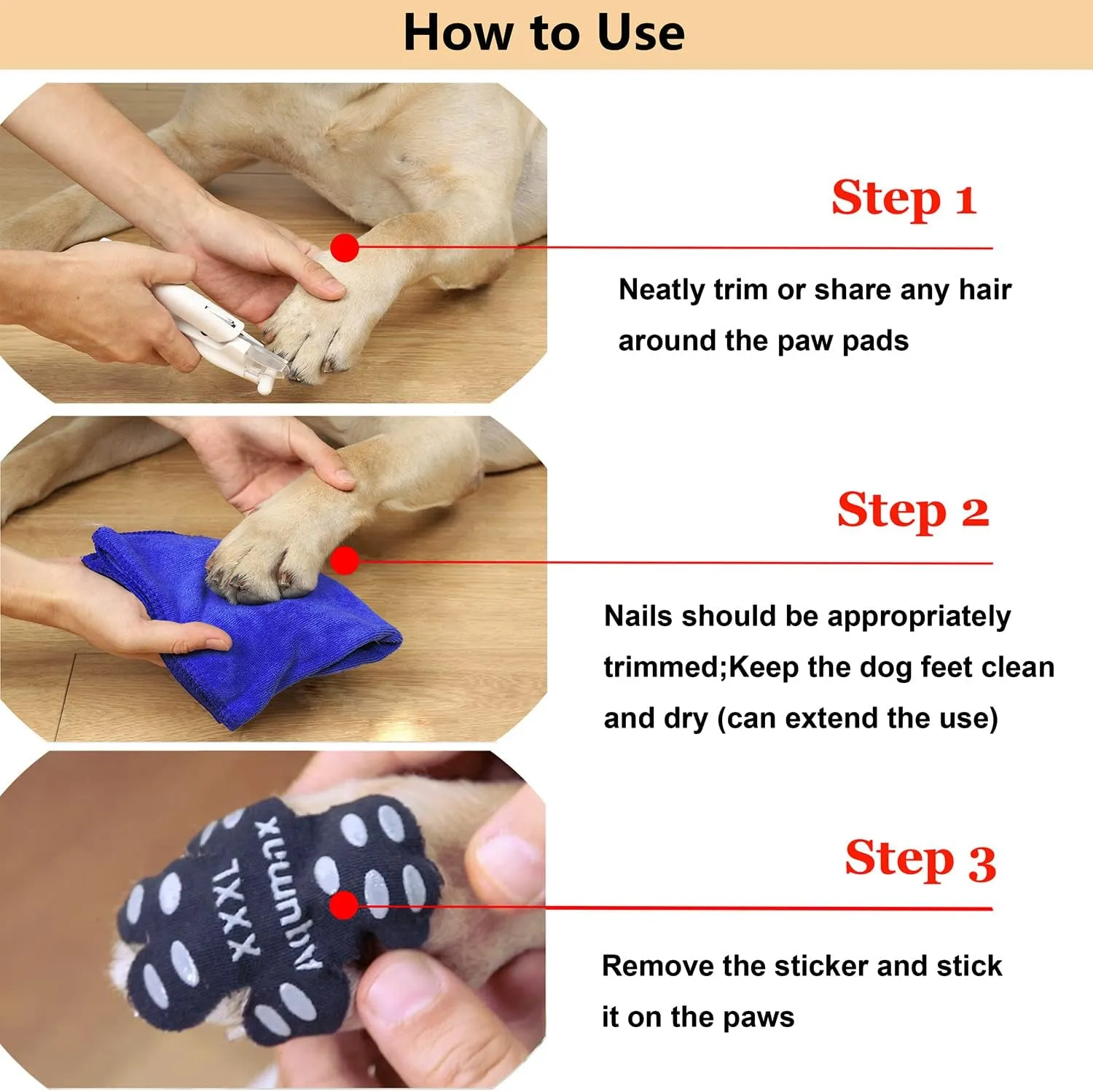 Dog Paw Protector Gripper Traction Pads,Dog Paw Covers,Foot Stickers in Summer Hot/Winter Cold Pavement,Dog Shoes Booties Socks Replacement,12 Sets (48 pcs) XXL Black