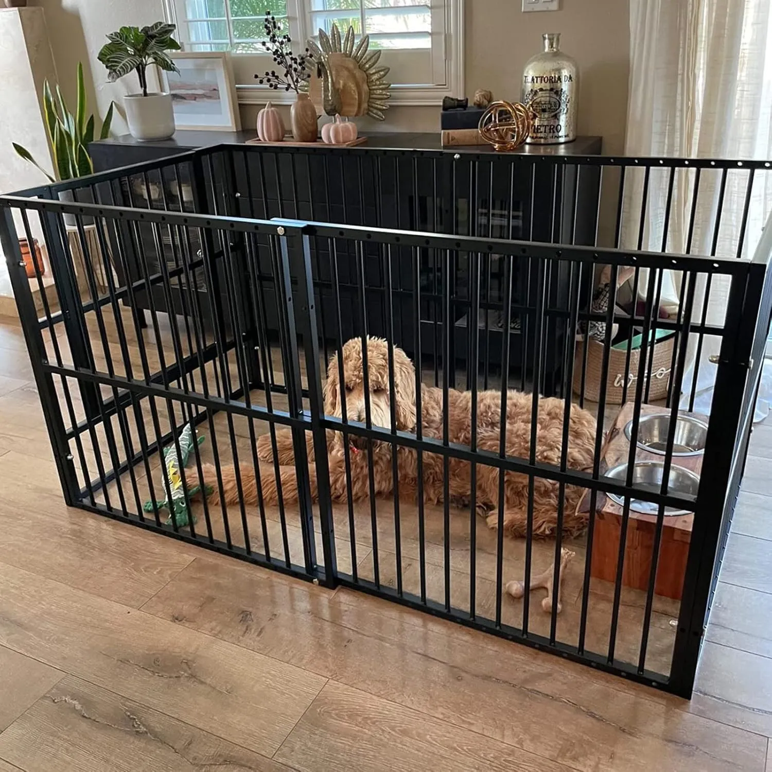 Dog Playpen - 32" Height Dog Pen, Heavy Duty Puppy Pen with Door, Safe & Sturdy, Easy Assemble for Indoor/Outdoor Pet Playpen (2 Panels, Black)