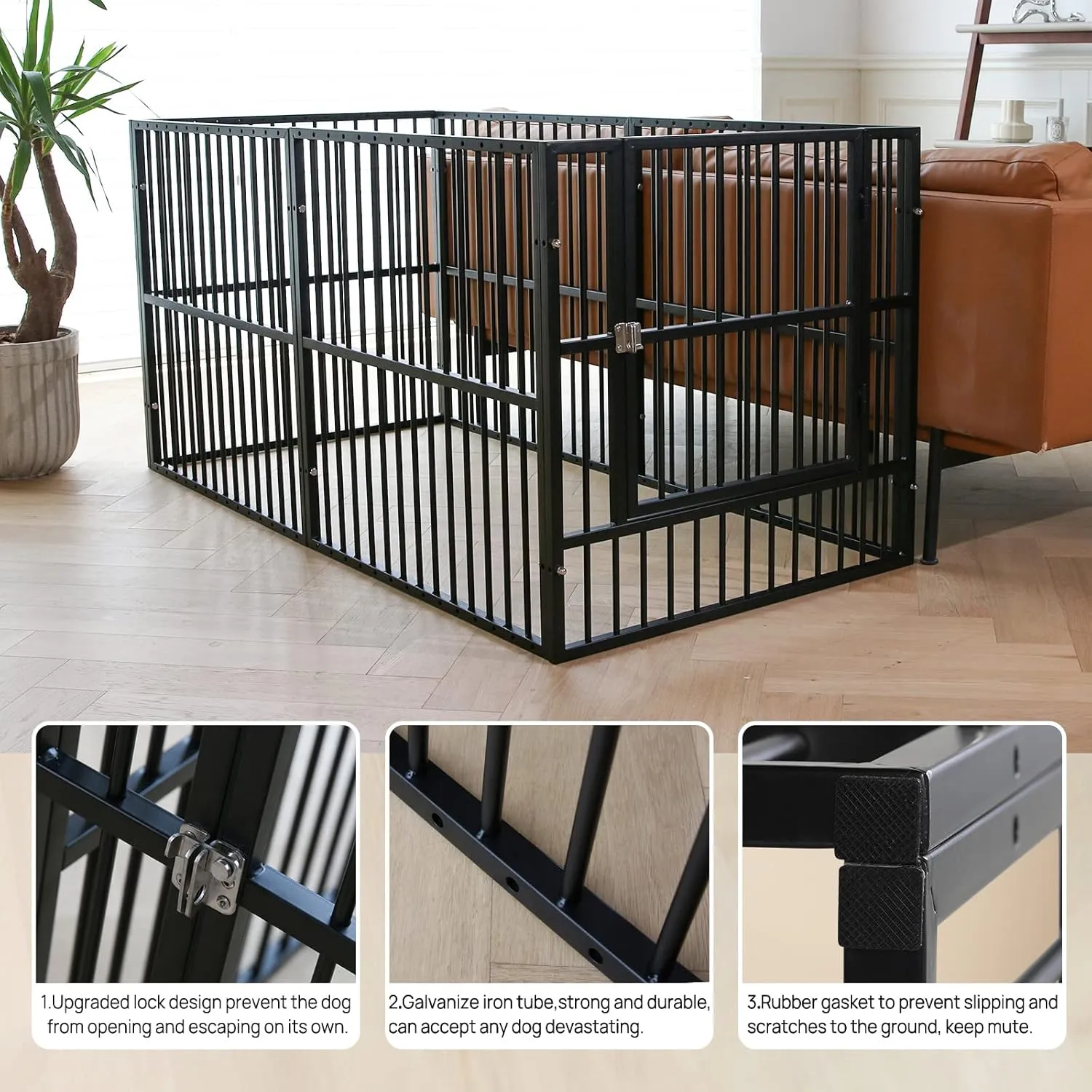 Dog Playpen - 32" Height Dog Pen, Heavy Duty Puppy Pen with Door, Safe & Sturdy, Easy Assemble for Indoor/Outdoor Pet Playpen (2 Panels, Black)