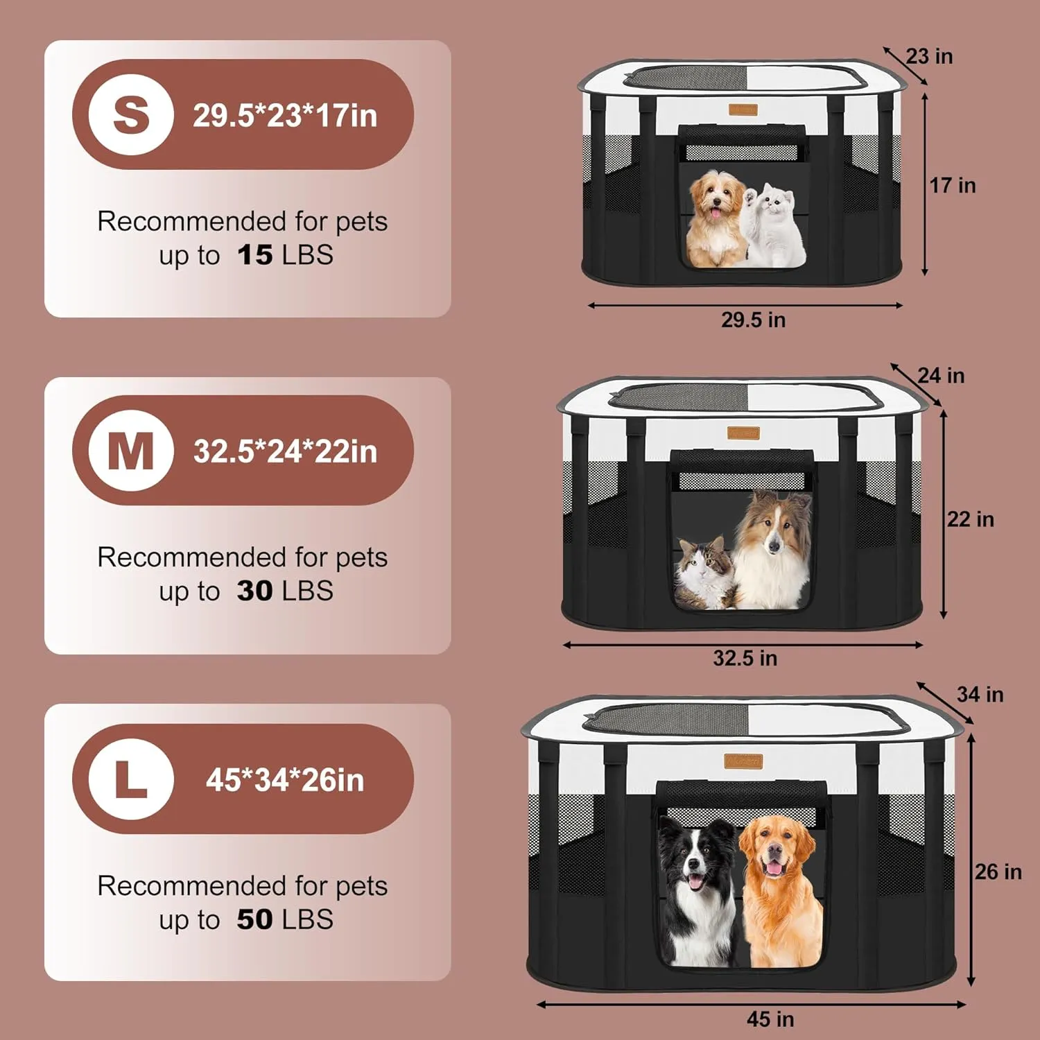 Dog Playpen - Foldable Cat Play Pens for Pubby, Kitten, Rabbit, Portable Pet Tent with Carring Bag for Indoor/Outdoor Travel Camping (Black-Medium)
