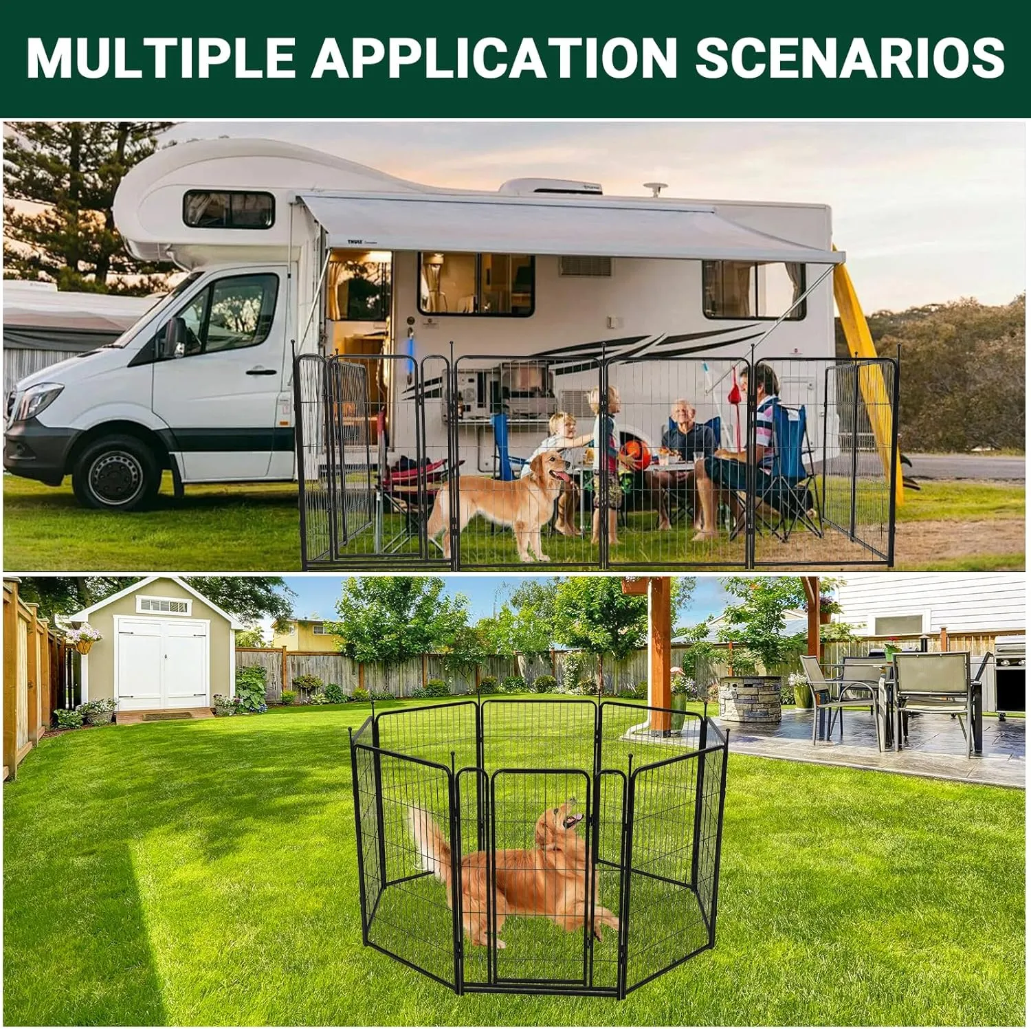 Dog Playpen Indoor/Outdoor,8 Panels 40H X 32" W, Heavy-Duty Iron Dog Playpen,Durable, Rust-Resistant Pet Fence with Doors,Low Threshold, Double Gravity Lock (8 Panels 40H X 27" W)
