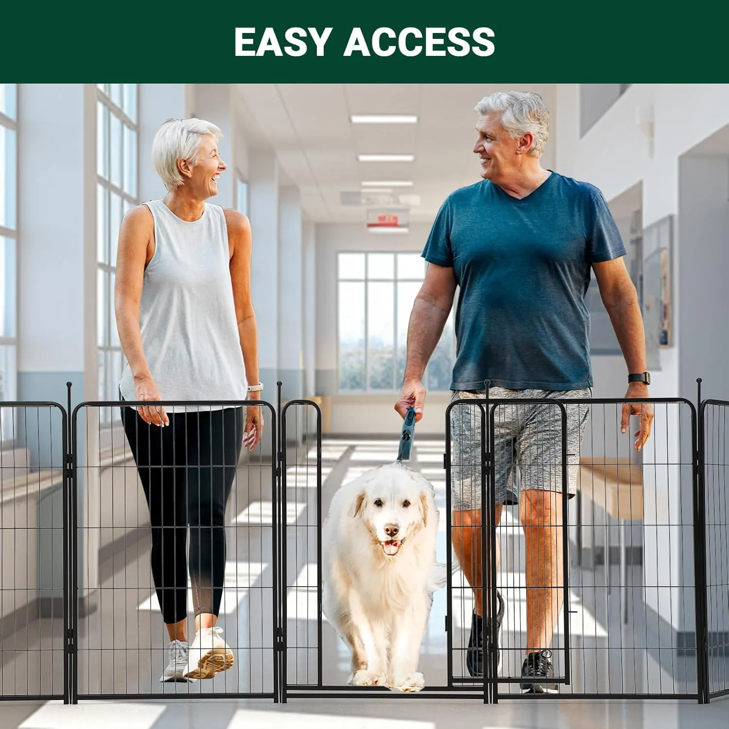 Dog Playpen Indoor/Outdoor,8 Panels 40H X 32" W, Heavy-Duty Iron Dog Playpen,Durable, Rust-Resistant Pet Fence with Doors,Low Threshold, Double Gravity Lock (8 Panels 40H X 27" W)