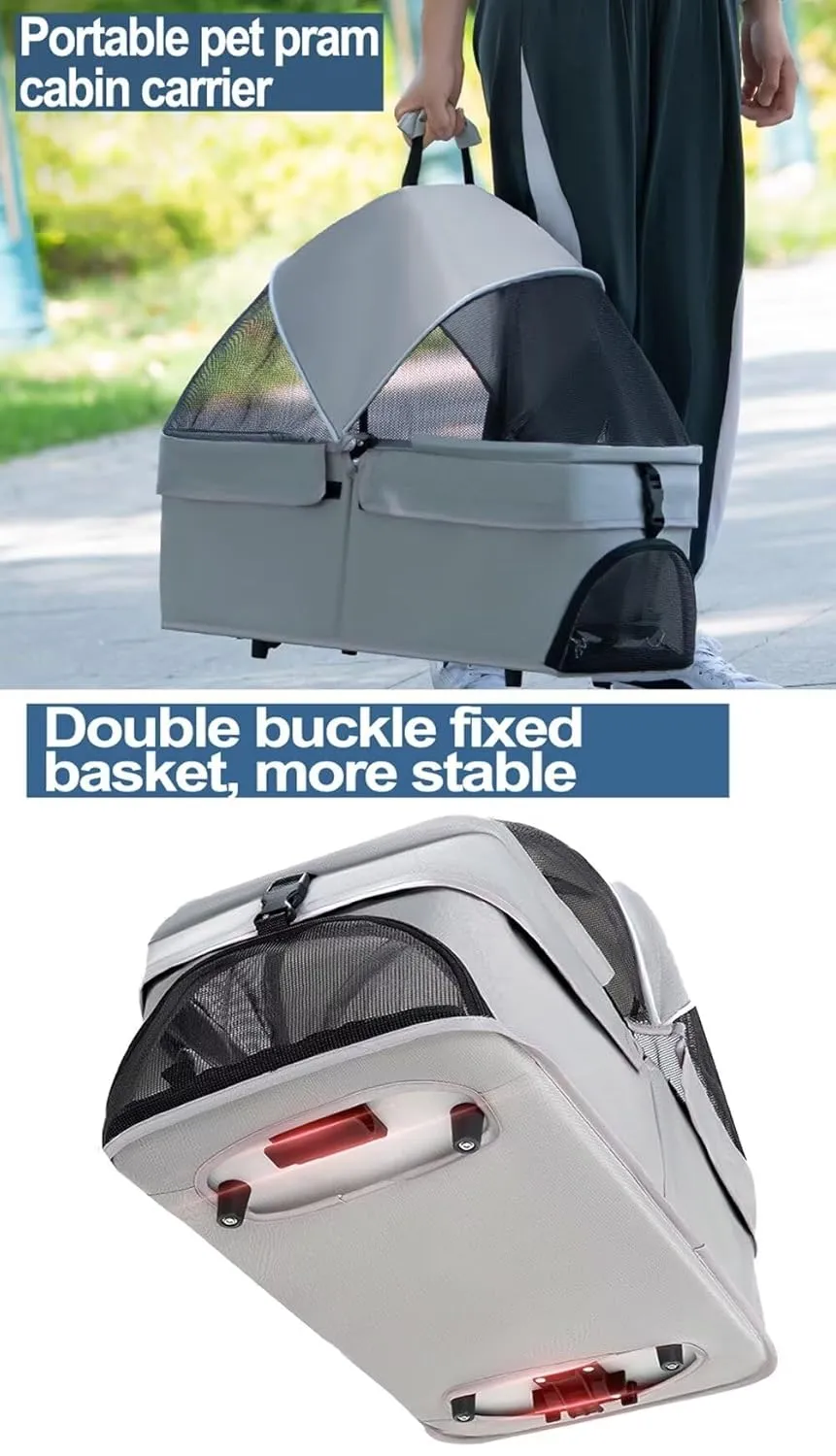Dog Pram Dog Pushchair,Pet Stroller with Detachable Cabin Bag,3 Wheels pet pram cart for Dogs and Cats,Foldable pet Trolley,Swivel Front Wheel,Rear Wheel with Foot Brakes,Front and Back Open