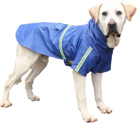 Dog Raincoat, Adjustable Drawstring Dog Rain Jacket for Large Medium Dogs, Waterproof Dog Hooded Poncho with Reflective Stripe (Blue, XL)