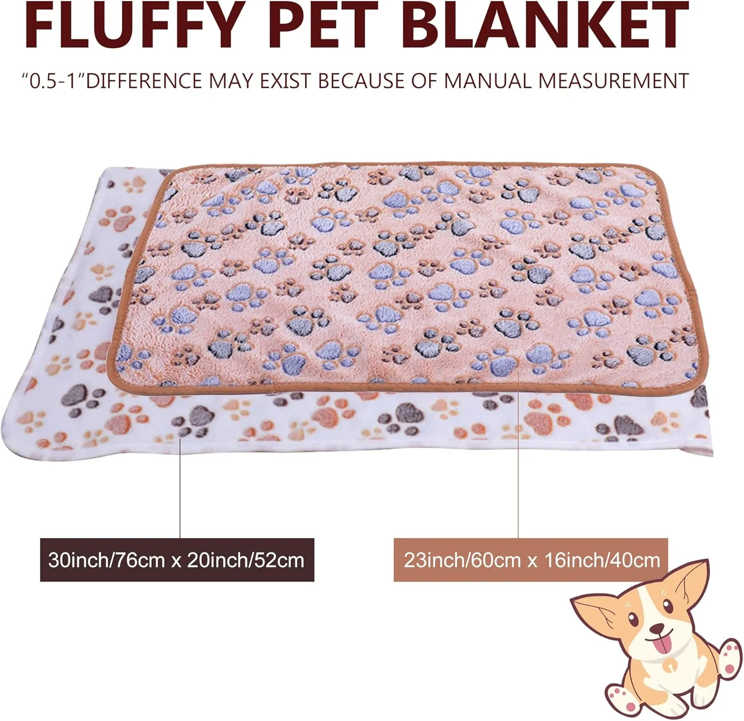 Doovid Pet Blanket Soft Fluffy Fleece Pet Mat Doggy Flannel Blanket Dog Cat Cute Paw Print Pet Blankets Brown Paw Medium(30''*20'')
