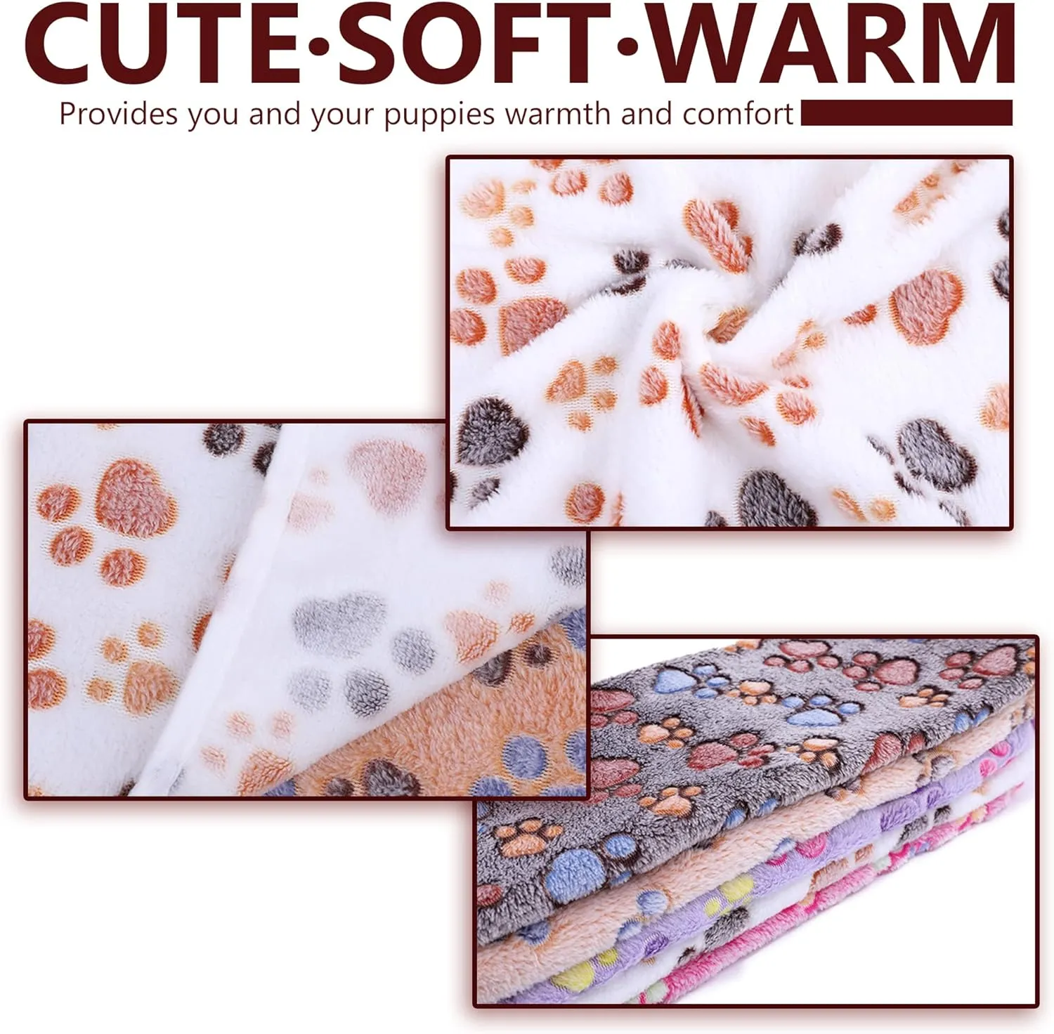 Doovid Pet Blanket Soft Fluffy Fleece Pet Mat Doggy Flannel Blanket Dog Cat Cute Paw Print Pet Blankets Brown Paw Medium(30''*20'')