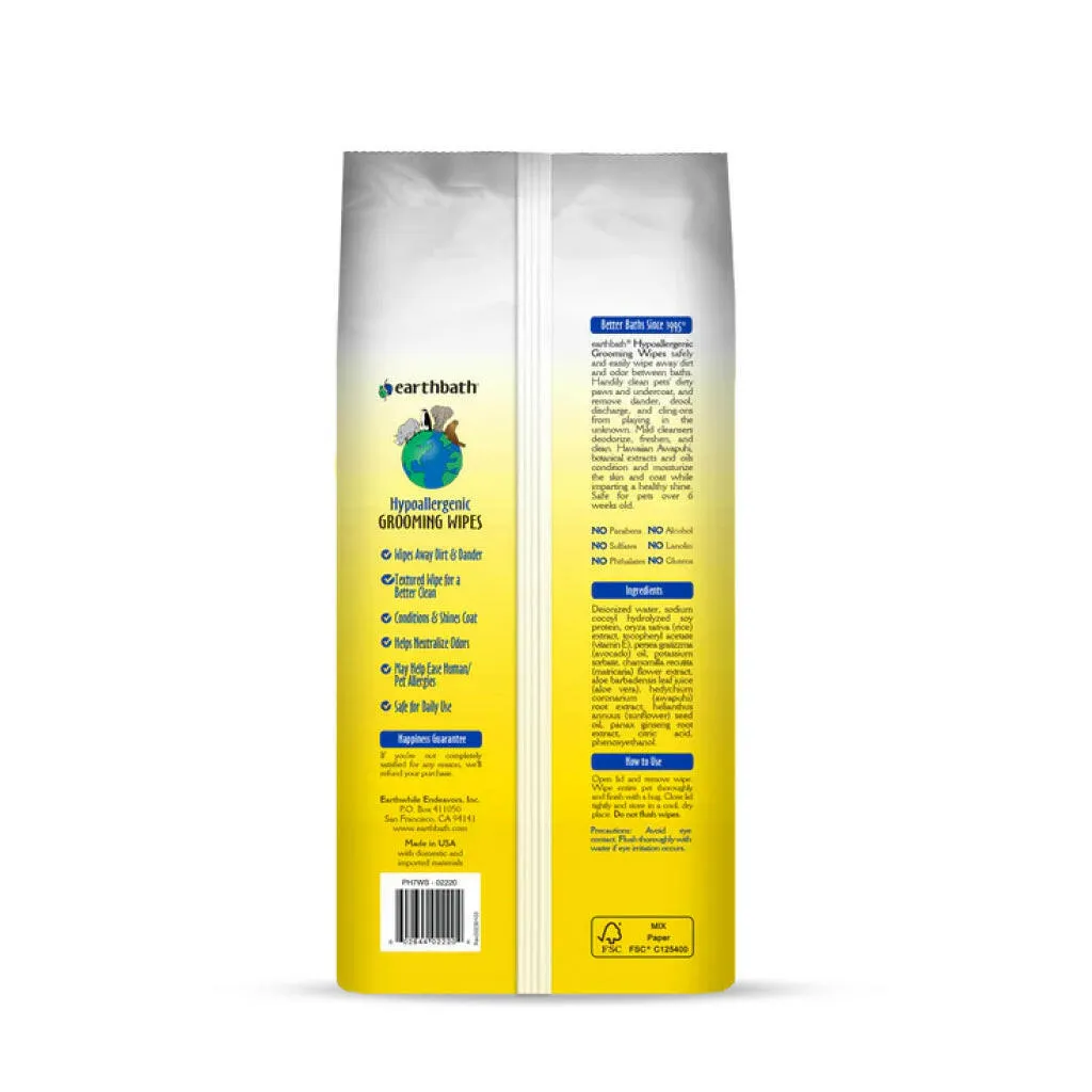 Earthbath Hypo-Allergenic Fragrance-Free Grooming Wipes for Dogs & Cats