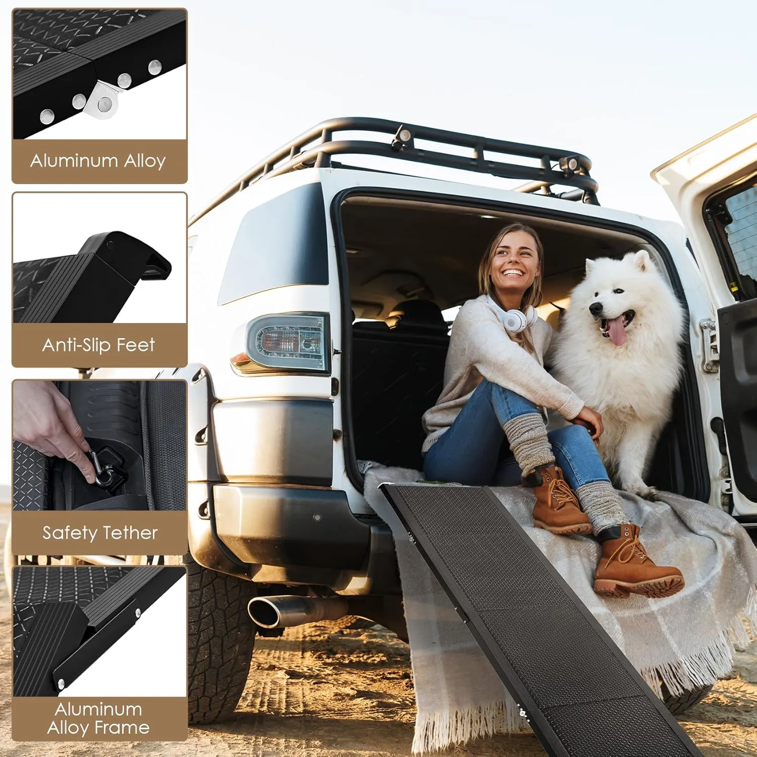 EHEYCIGA Dog Ramp for Car, 61" L x 17" W Pet Ramps for Large Dogs Up to 150LBS Enter a Car, SUV & Truck, Outdoor Pet Steps with Anti-Slip Surface
