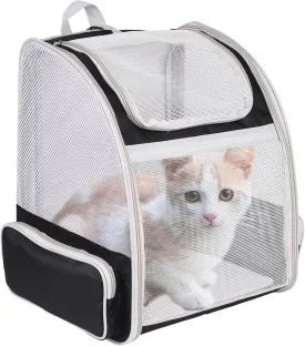 Expandable Pet Carrier for Cats and Small Dogs,Ventilated Carrier Backpacks Bag with Comfortable Shoulder Straps, Airline Approved Pet Carriers for Small Dogs Kitten Puppy (Black, Mesh Back Extension)