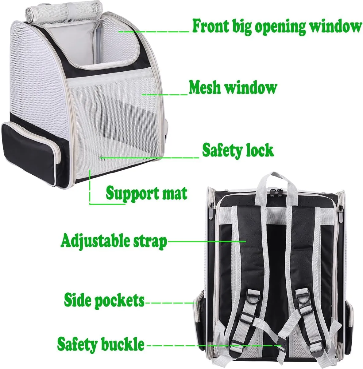 Expandable Pet Carrier for Cats and Small Dogs,Ventilated Carrier Backpacks Bag with Comfortable Shoulder Straps, Airline Approved Pet Carriers for Small Dogs Kitten Puppy (Black, Mesh Back Extension)