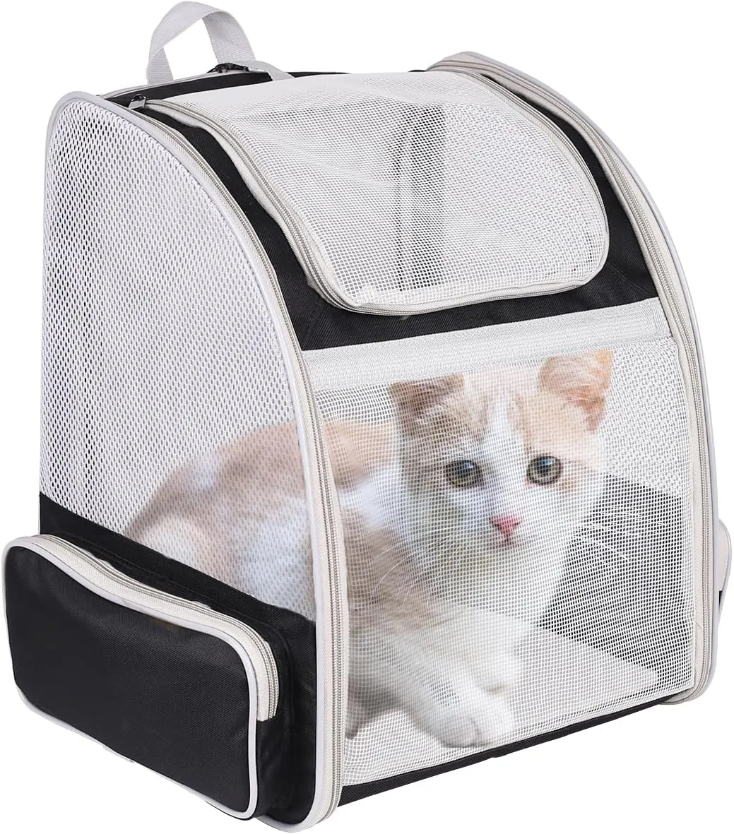 Expandable Pet Carrier for Cats and Small Dogs,Ventilated Carrier Backpacks Bag with Comfortable Shoulder Straps, Airline Approved Pet Carriers for Small Dogs Kitten Puppy (Black, Mesh Back Extension)