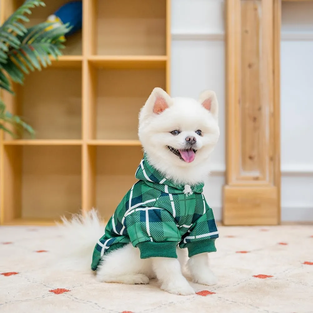 EXPAWLORER Plaid Dog Hoodie - British Style Warm Dog Sweater Shirt with Leash Hole,Pitbull Clothes Outfits,Winter Coat Apparel for All Breeds Puppy Girl Boy-Cat Apparel
